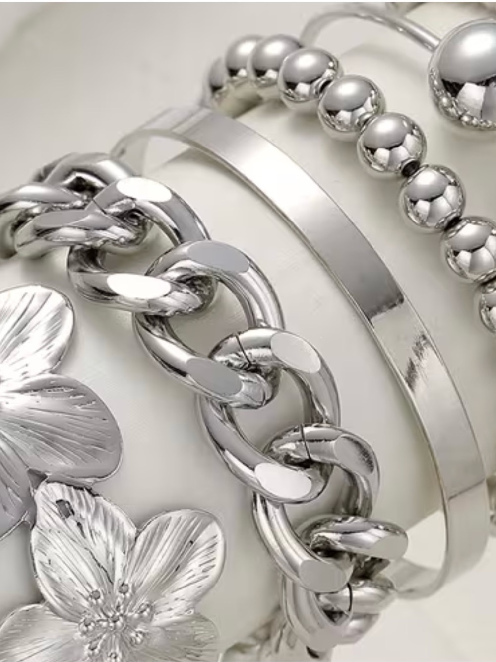 🩶 NEW 5 Bracelet Silver Flower Statement Bracelet Stack 🩶 - Picture 2 of 11